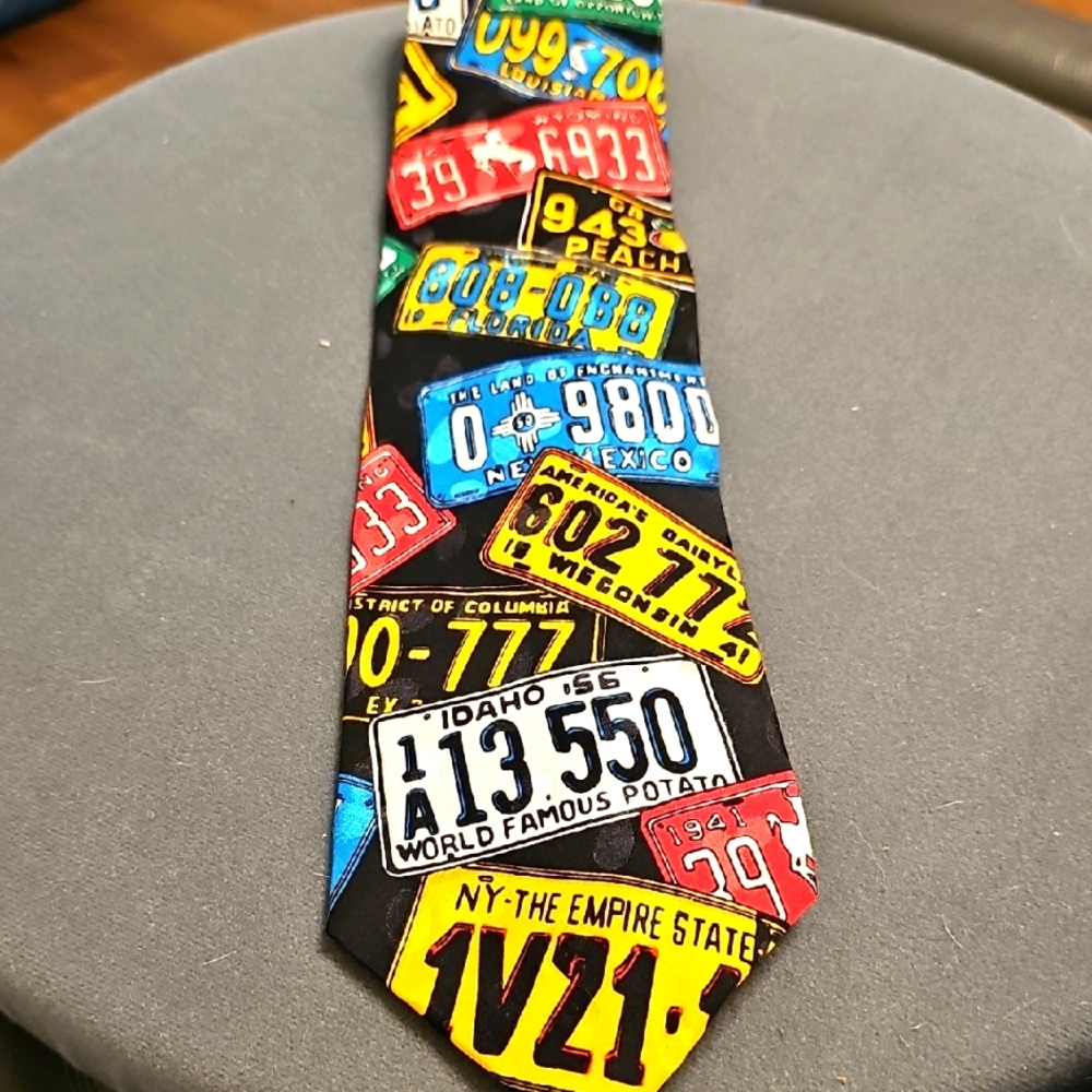 Colorful License‎ Plate Novelty Necktie. By ADDICTION USA. silk Handmade.